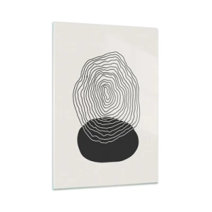Impression sur verre - Image sur verre - Motif abstrait avec des ovales et des lignes noires et blanches - 50x70cm - Durabilité et oscillation - Décoration murale moderne pour le salon et la chambre ARTTOR