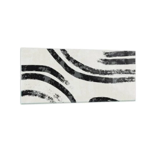 Impression sur verre - Image sur verre - Lignes abstraites noires et blanches sur fond clair - 120x50cm - À moitié arrêté - Décoration murale moderne pour le salon et la chambre ARTTOR