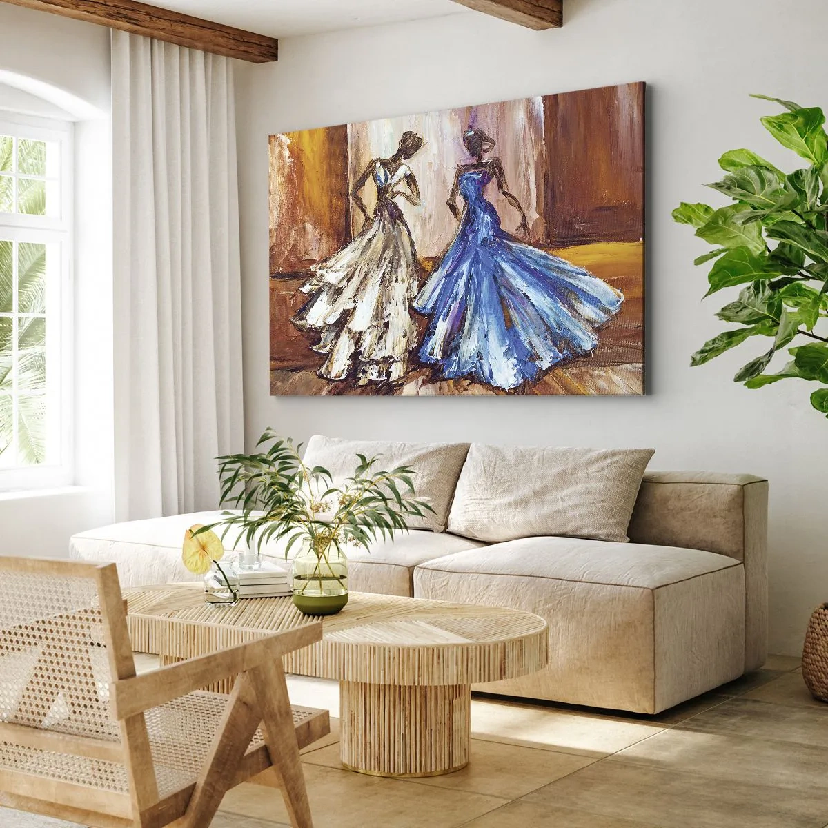 Impression sur toile - Image sur toile - Personnages en robes de soirée dans un style artistique - 70x50cm - Un duo reconnaissant - Décoration murale moderne pour le salon et la chambre ARTTOR