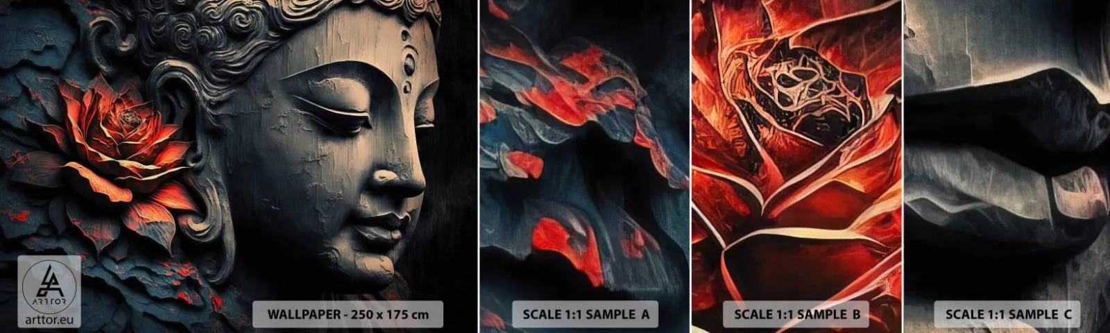 Échantillon De Papier Peint Standard Eco - En harmonie avec le monde - Bouddha, Inde, Méditation - 100x30 cm