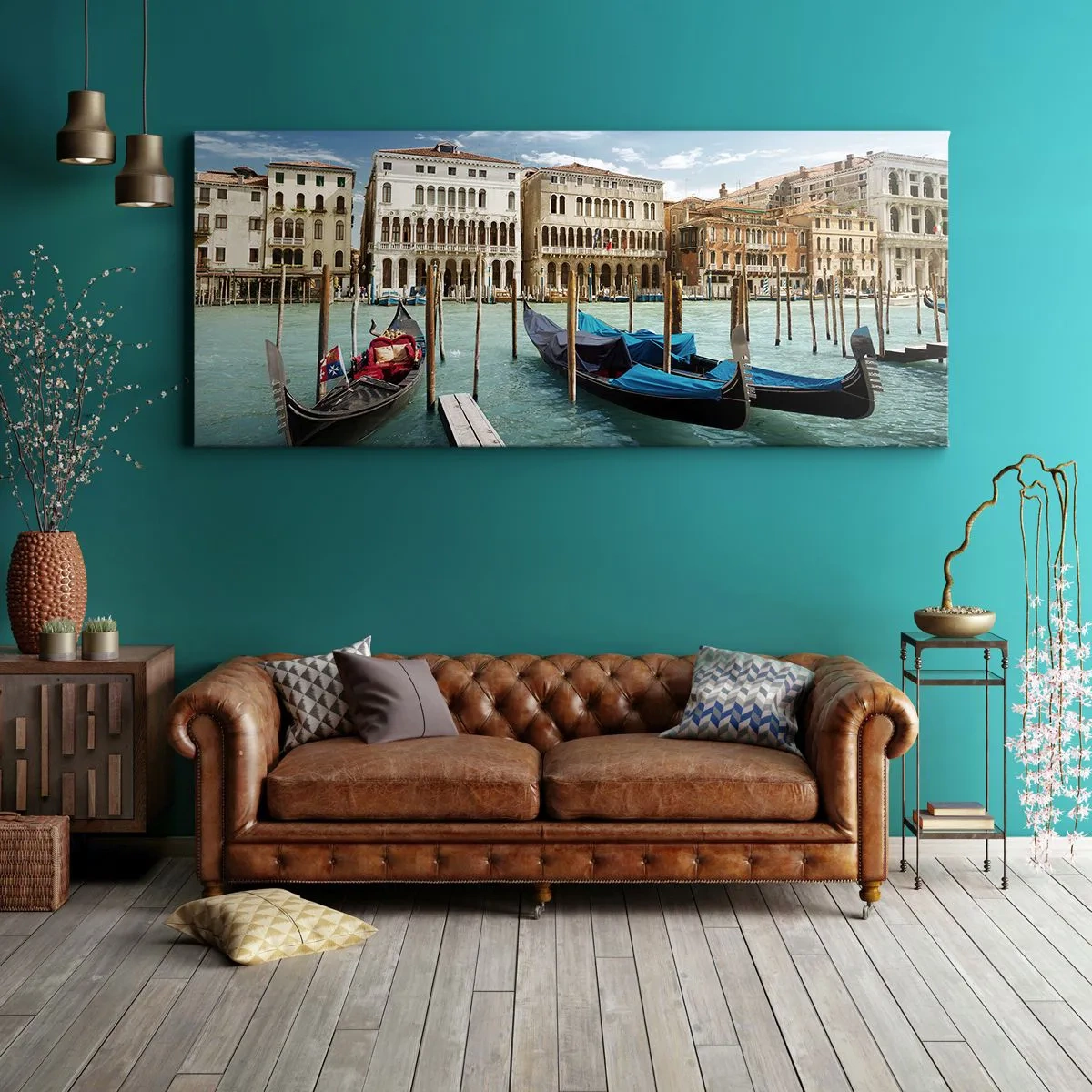 Impression sur toile - Image sur toile - Venise avec des gondoles et des palais contre le ciel - 120x50cm - Palace bleu ciel - Décoration murale moderne pour le salon et la chambre ARTTOR