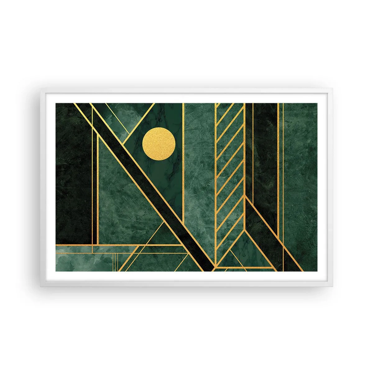 Affiche dans un cadre blanc - Poster - Dynamique or et azur - 91x61 cm