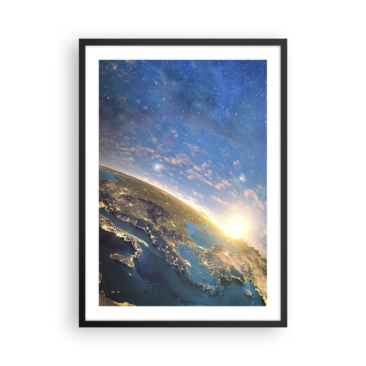 Affiche dans un cadre noir - Poster - La Terre vue de l'espace au lever du soleil - 50x70cm - Regardons-nous de loin - Décoration murale moderne pour le salon et la chambre ARTTOR