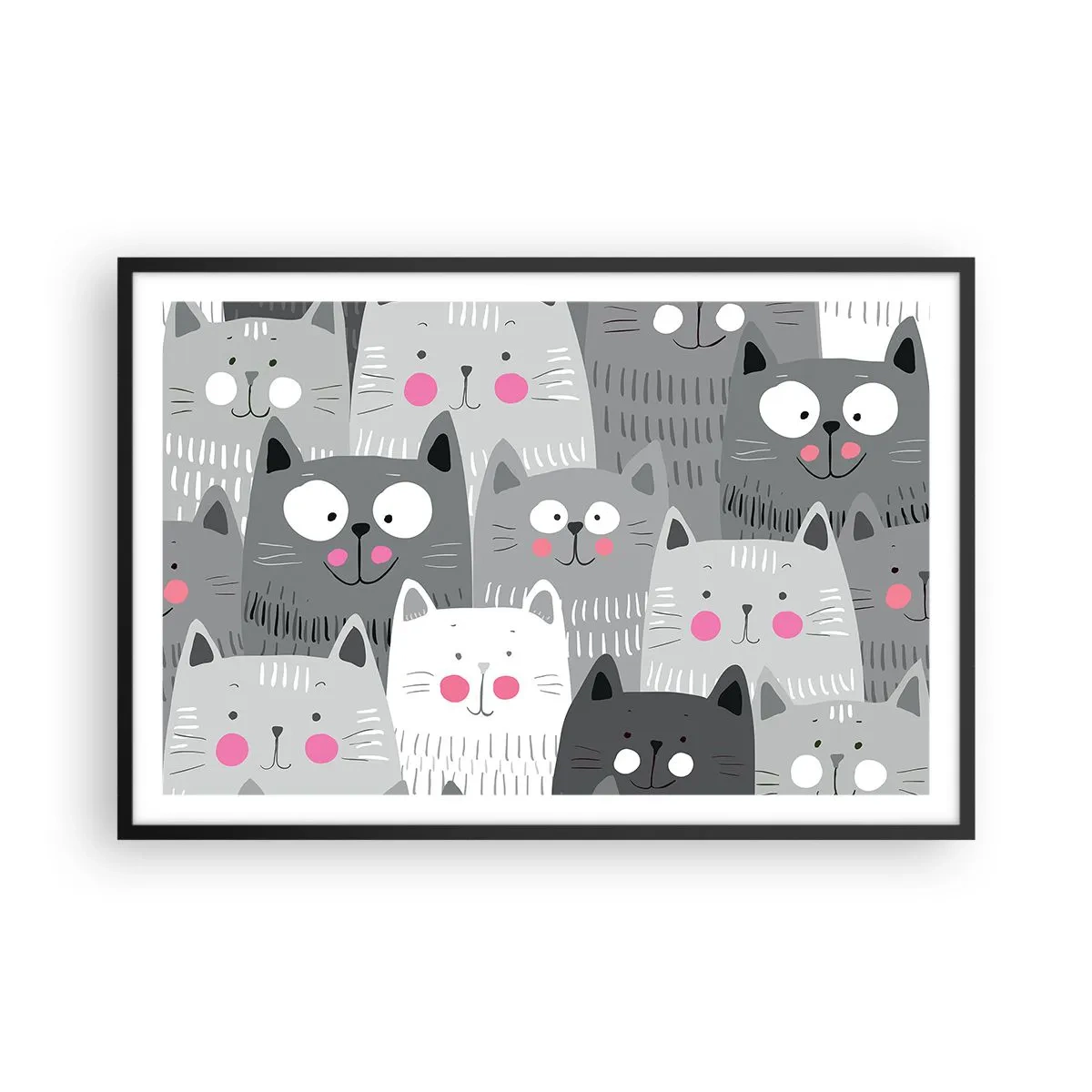 Affiche dans un cadre noir - Poster - Le monde des chats - 91x61 cm