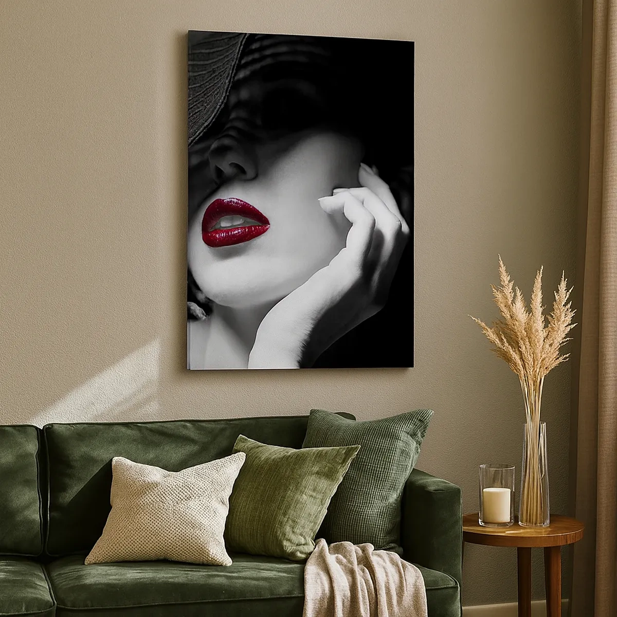 Impression sur toile - Image sur toile - Portrait noir et blanc d'une femme aux lèvres rouges - 50x70cm - Étude écarlate - Décoration murale moderne pour le salon et la chambre ARTTOR