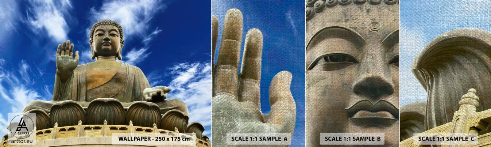 Échantillon de Papier Peint Premium Canvas - Vivre sans peur - Bouddha, Religion, Asie - 100x30 cm