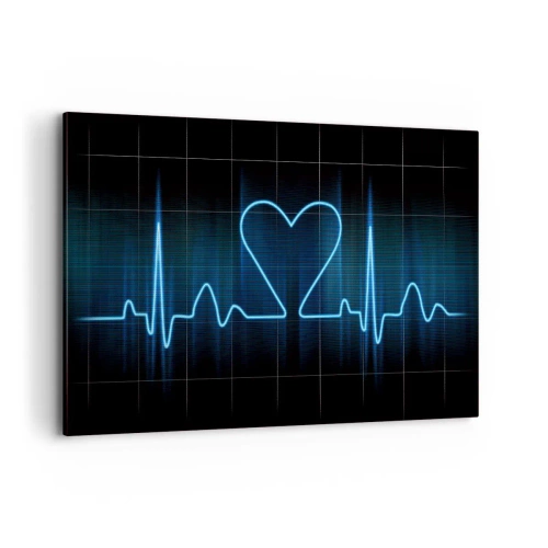 Impression sur toile - Image sur toile - Une ligne de vie avec un cœur sur un fond de surveillance médicale dans des tons bleus. - 120x80cm - Au rythme du cœur - Décoration murale moderne pour le salon et la chambre ARTTOR