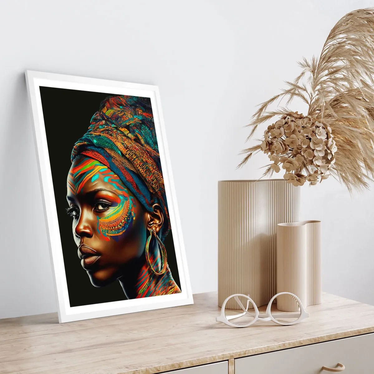 Affiche dans un cadre blanc - Poster - reine africaine - 30x40 cm
