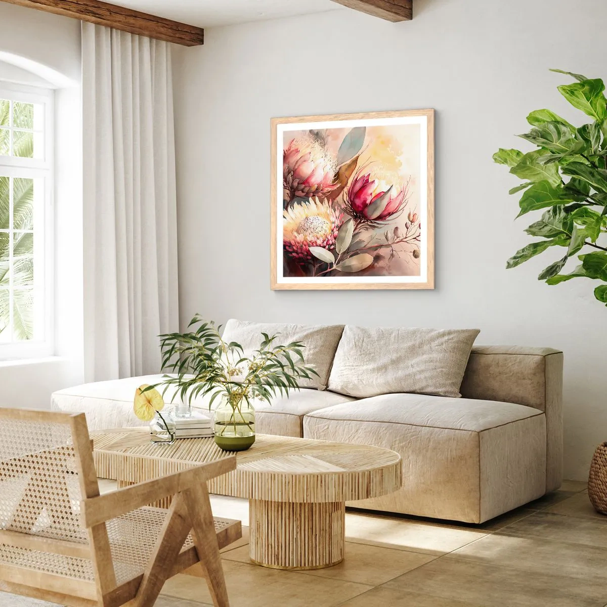 Affiche dans un chêne clair - Poster - De profil et de face - 40x40 cm