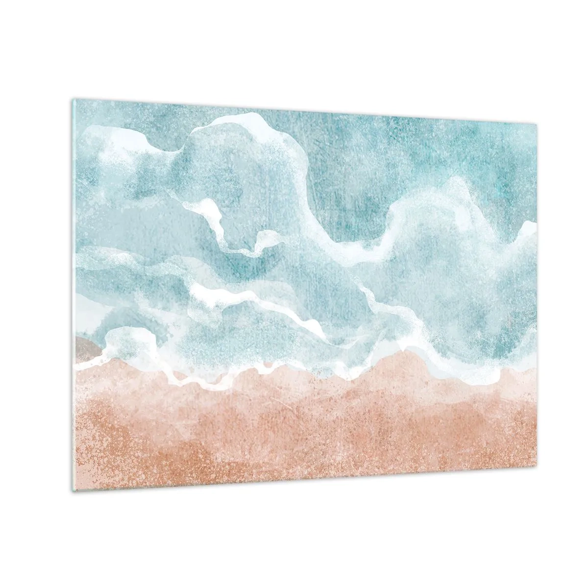 Impression sur verre - Image sur verre - Des vagues pastel dans les tons bleus et beiges créent une abstraction nuageuse. - 70x50cm - Abstraction du nuage - Décoration murale moderne pour le salon et la chambre ARTTOR