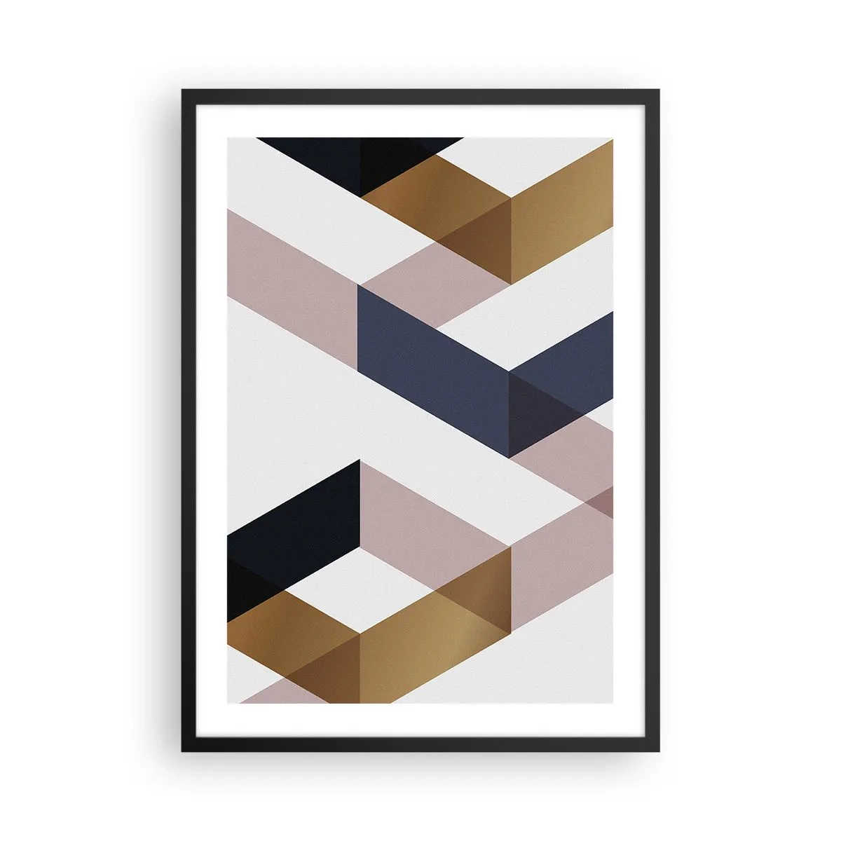 Affiche dans un cadre noir - Poster - Formes géométriques dans les tons or, noir et beige - 50x70cm - Plats et angles - Décoration murale moderne pour le salon et la chambre ARTTOR