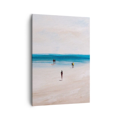 Impression sur toile - Image sur toile - Une plage avec des gens sur fond de mer calme - 50x70cm - Un besoin naturel - Décoration murale moderne pour le salon et la chambre ARTTOR