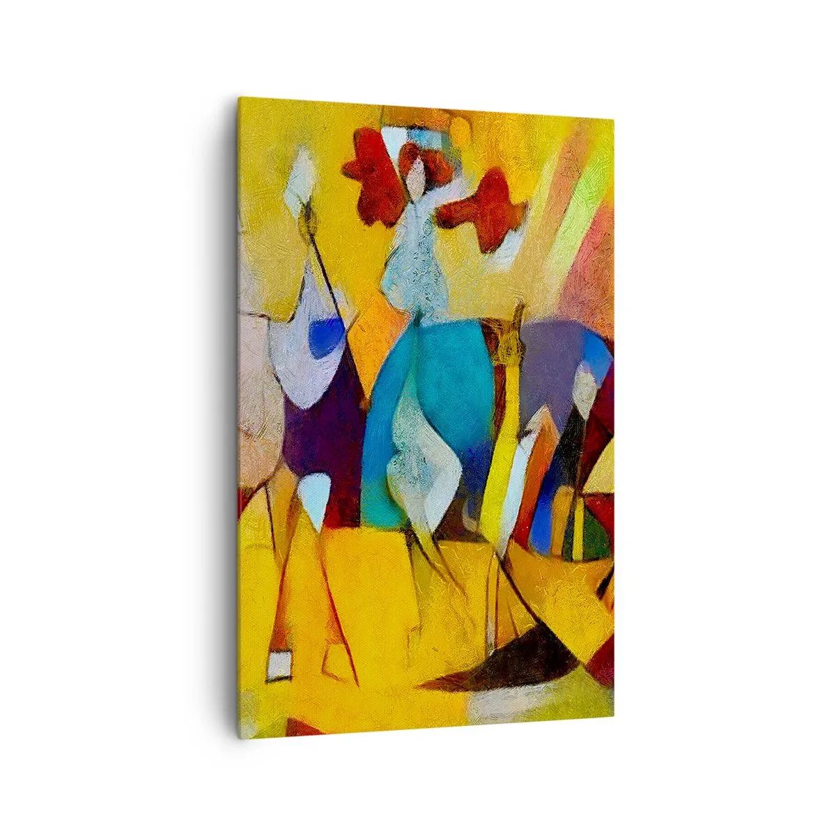 Impression sur toile - Image sur toile - Une abstraction colorée représentant des figures sous une forme géométrique - 80x120cm - Soleil - vie - joie - Décoration murale moderne pour le salon et la chambre ARTTOR