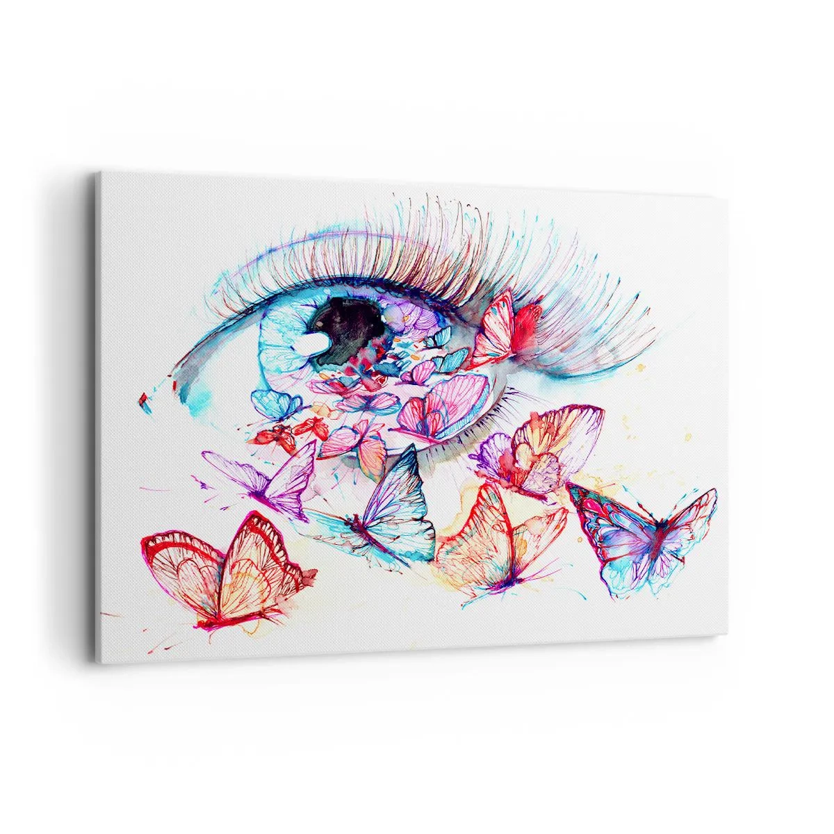 Impression sur toile - Image sur toile - Un œil aquarelle entouré de papillons colorés - 100x70cm - Charme des yeux de conte de fées - Décoration murale moderne pour le salon et la chambre ARTTOR