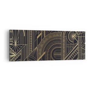 Impression sur toile - Image sur toile - Motifs géométriques dorés sur fond noir dans le style Art Déco - 140x50cm - Concept, idée, plan - Décoration murale moderne pour le salon et la chambre ARTTOR