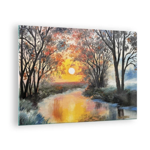 Impression sur verre - Image sur verre - Coucher de soleil sur la rivière parmi les arbres - 70x50cm - Climats de printemps - Décoration murale moderne pour le salon et la chambre ARTTOR