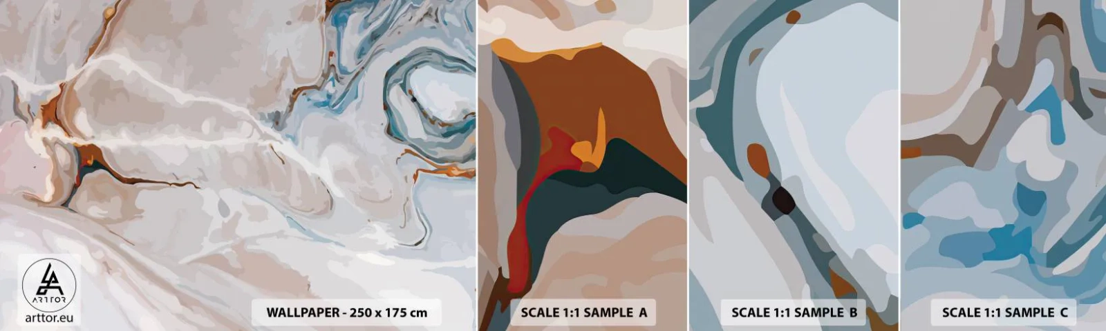 Échantillon de Papier Peint Autocollant Deluxe Sticker - Le bleu serpente sous le blanc - Abstraction, Morceau, Modèle moderne - 100x30 cm