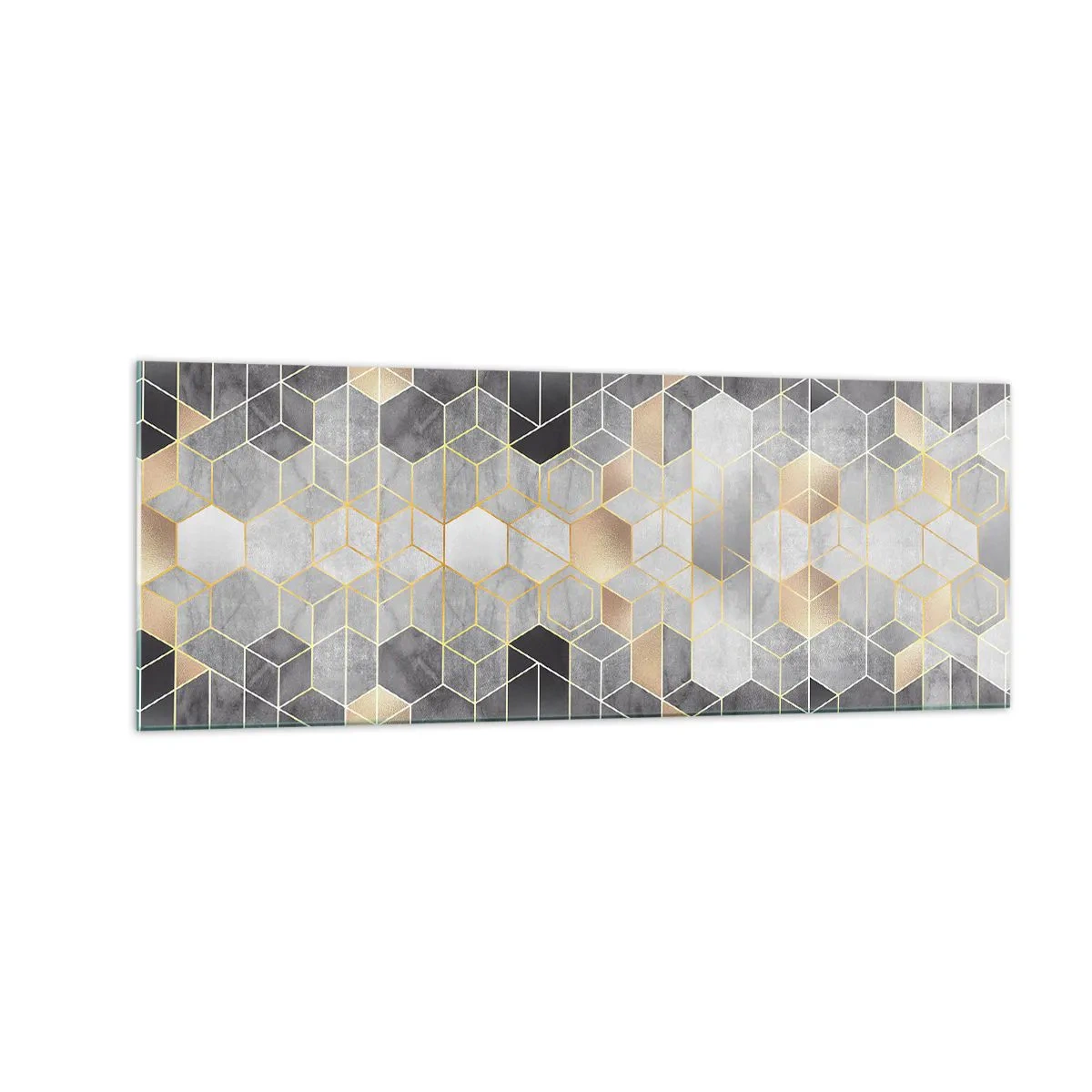 Impression sur verre - Image sur verre - Motif géométrique dans des tons dorés - 140x50cm - Composition de diamants - Décoration murale moderne pour le salon et la chambre ARTTOR