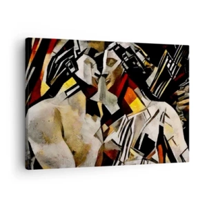 Impression sur toile - Image sur toile - Composition abstraite avec des silhouettes dans une forme dynamique - 70x50cm - Un baiser sculptural - Décoration murale moderne pour le salon et la chambre ARTTOR