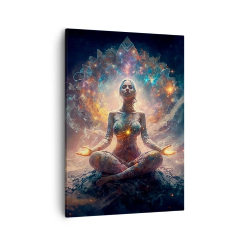 Impression sur toile - Image sur toile - Une figure méditante entourée de motifs et de couleurs énergétiques. - 50x70cm - Flux de bonne énergie - Décoration murale moderne pour le salon et la chambre ARTTOR