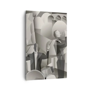 Impression sur toile - Image sur toile - Scène abstraite avec des musiciens de jazz dans des tons de gris. - 80x120cm - Dans l'espace des sons - Décoration murale moderne pour le salon et la chambre ARTTOR