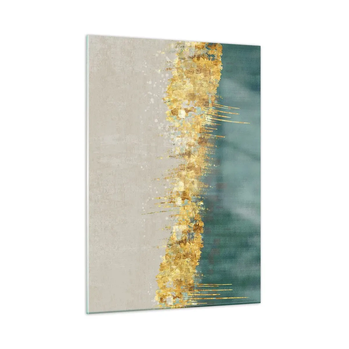 Impression sur verre - Image sur verre - Les accents dorés créent une frontière entre le beige et le vert bouteille - 50x70cm - La frontière dorée - Décoration murale moderne pour le salon et la chambre ARTTOR