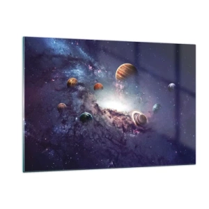 Impression sur verre - Image sur verre - Une vision fantaisiste de planètes tournant dans l'espace - 120x80cm - Système de danse solaire - Décoration murale moderne pour le salon et la chambre ARTTOR