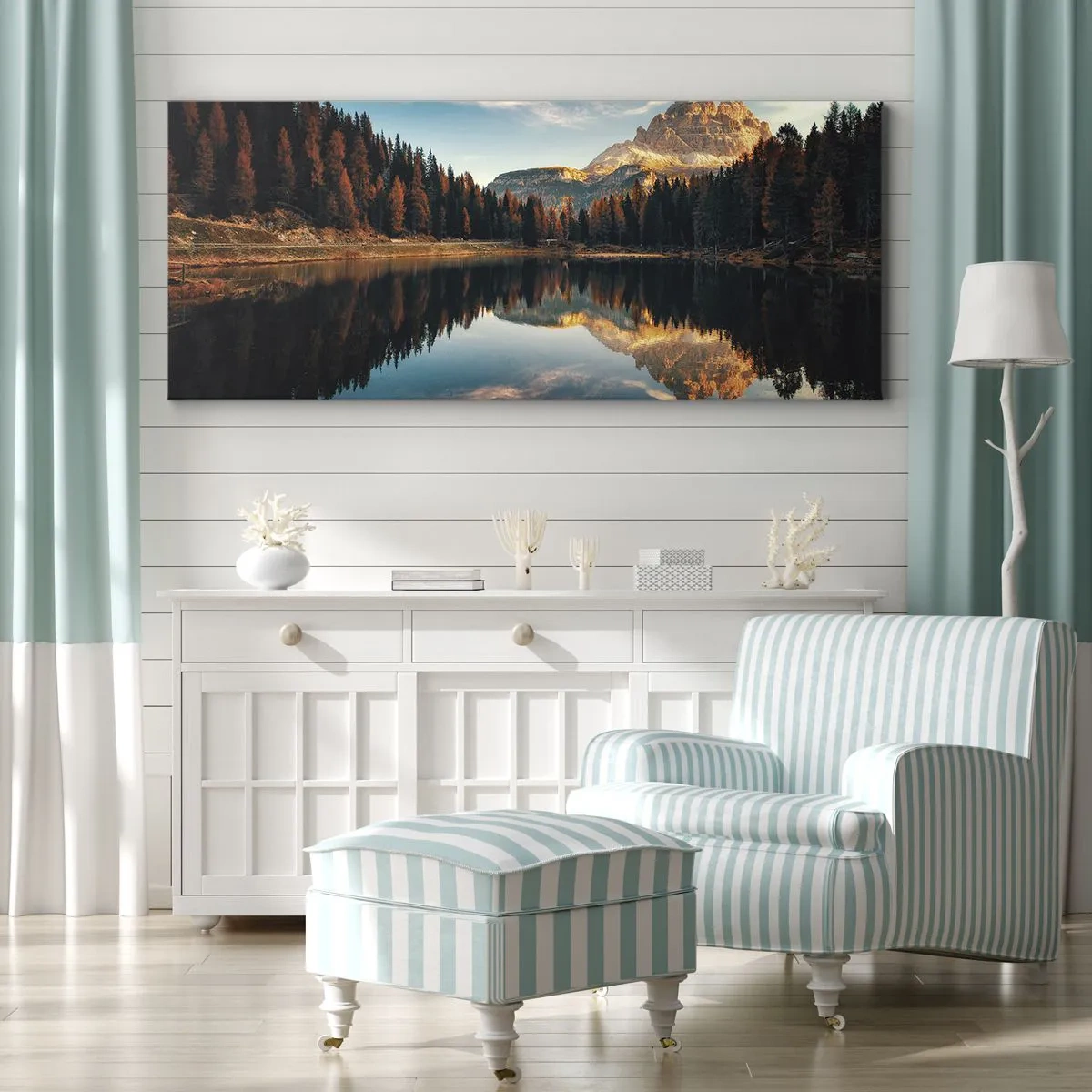 Impression sur toile - Image sur toile - Paysage de montagne avec un lac et une forêt - 120x50cm - Double paysage - Décoration murale moderne pour le salon et la chambre ARTTOR