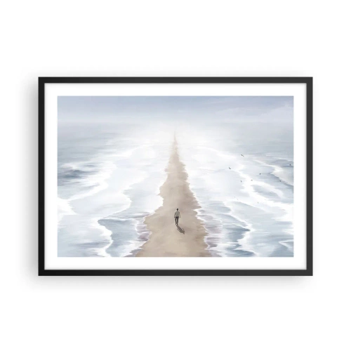 Affiche dans un cadre noir - Poster - Une silhouette sur une route solitaire au milieu d'un vaste paysage aquatique - 70x50cm - Un brillant avenir - Décoration murale moderne pour le salon et la chambre ARTTOR