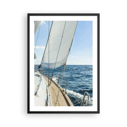Affiche dans un cadre noir - Poster - Un voilier en haute mer par une journée ensoleillée - 50x70cm - Ohé, l'aventure - Décoration murale moderne pour le salon et la chambre ARTTOR