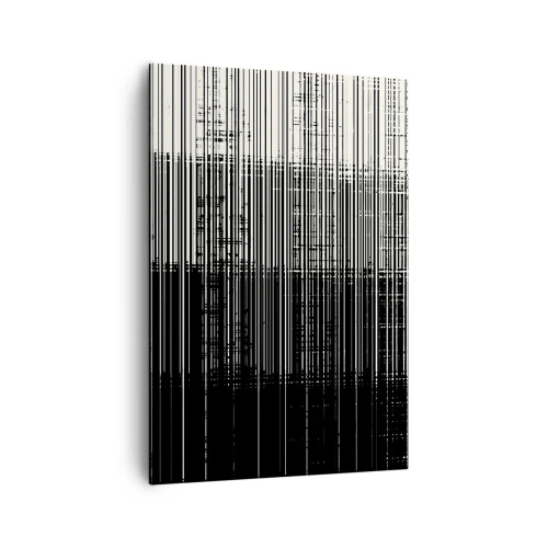 Impression sur toile - Image sur toile - Composition abstraite de lignes en noir et blanc contrastés - 70x100cm - Ondes et vibrations - Décoration murale moderne pour le salon et la chambre ARTTOR