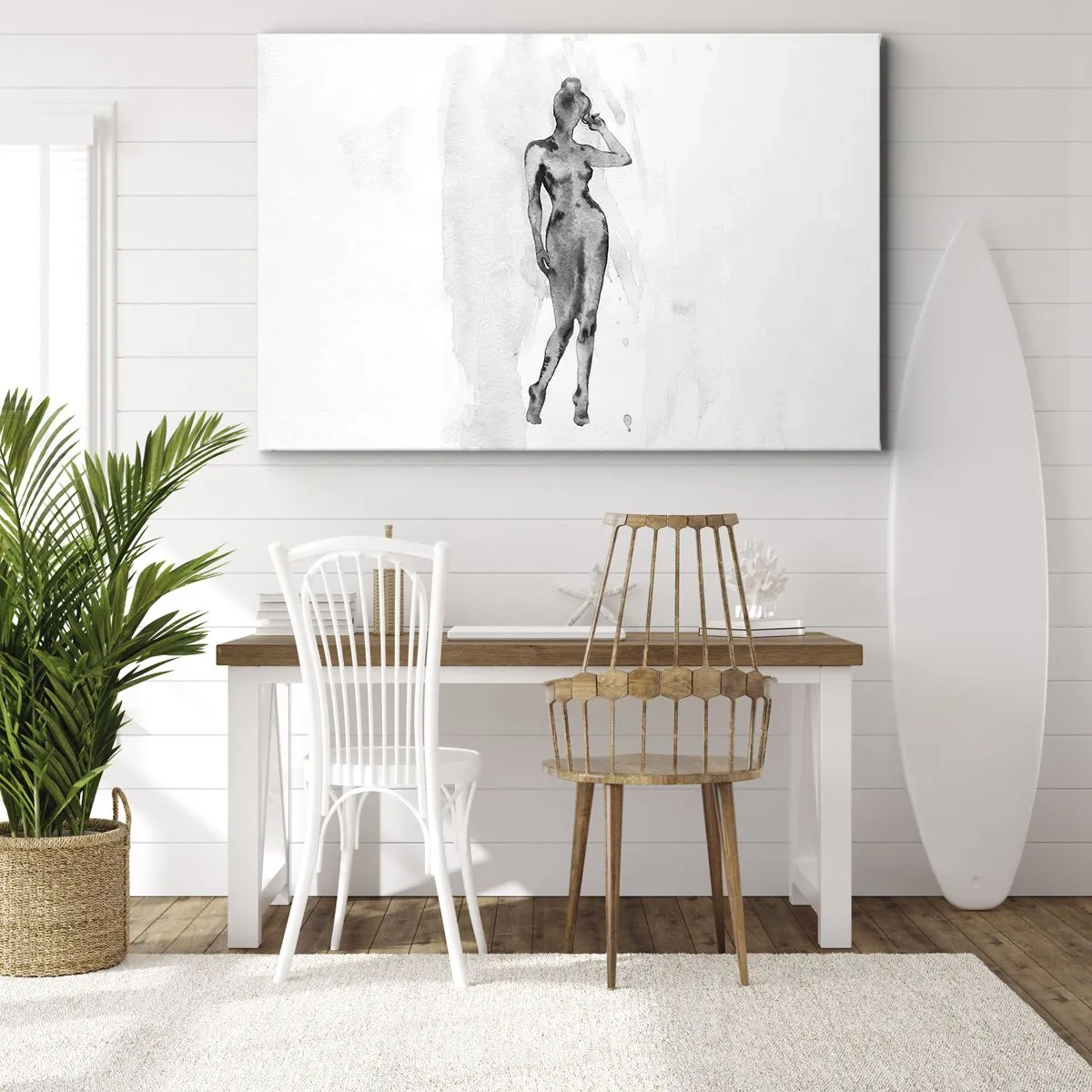 Impression sur toile - Image sur toile - Croquis d'une silhouette de femme en nuances de gris - 120x80cm - Etude de l'idéal de la féminité - Décoration murale moderne pour le salon et la chambre ARTTOR