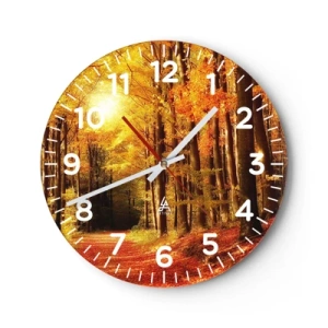 Horloge murale - Pendule murale - Automne doré sur une route forestière - 40x40 cm