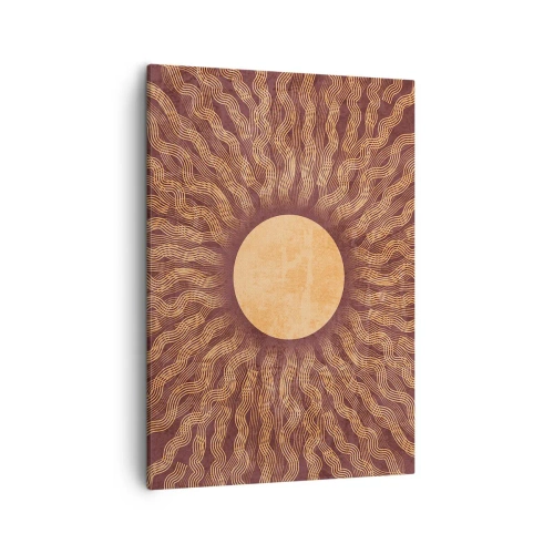 Impression sur toile - Image sur toile - Motif ensoleillé avec des rayons sur un fond dans les tons marron - 50x70cm - Icône du soleil - Décoration murale moderne pour le salon et la chambre ARTTOR