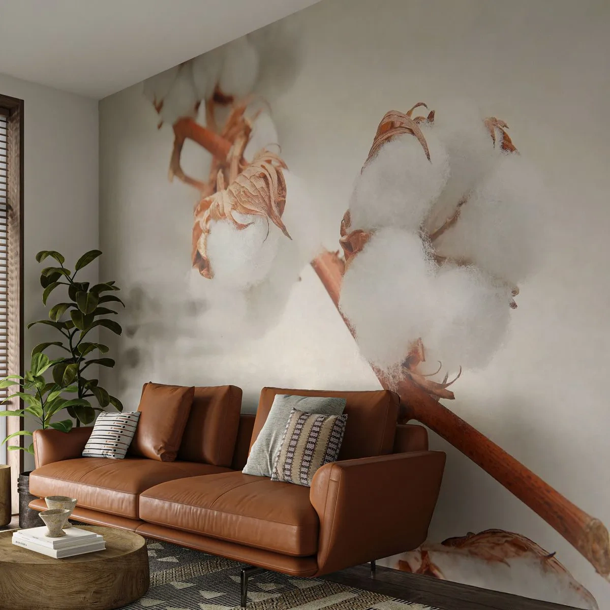 Papier Peint Photo Premium Canvas - Un brin de coton sur un fond subtil - 100x70cm - Seulement caliner - Décoration murale moderne pour le salon et la chambre ARTTOR