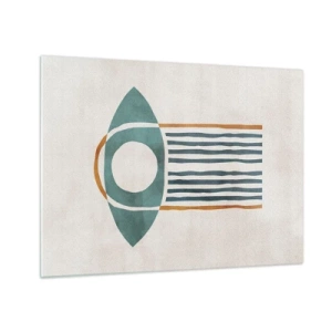 Impression sur verre - Image sur verre - Forme géométrique avec un cercle et des lignes dans les tons de vert et de rouge. - 70x50cm - Signes et rituels - Décoration murale moderne pour le salon et la chambre ARTTOR