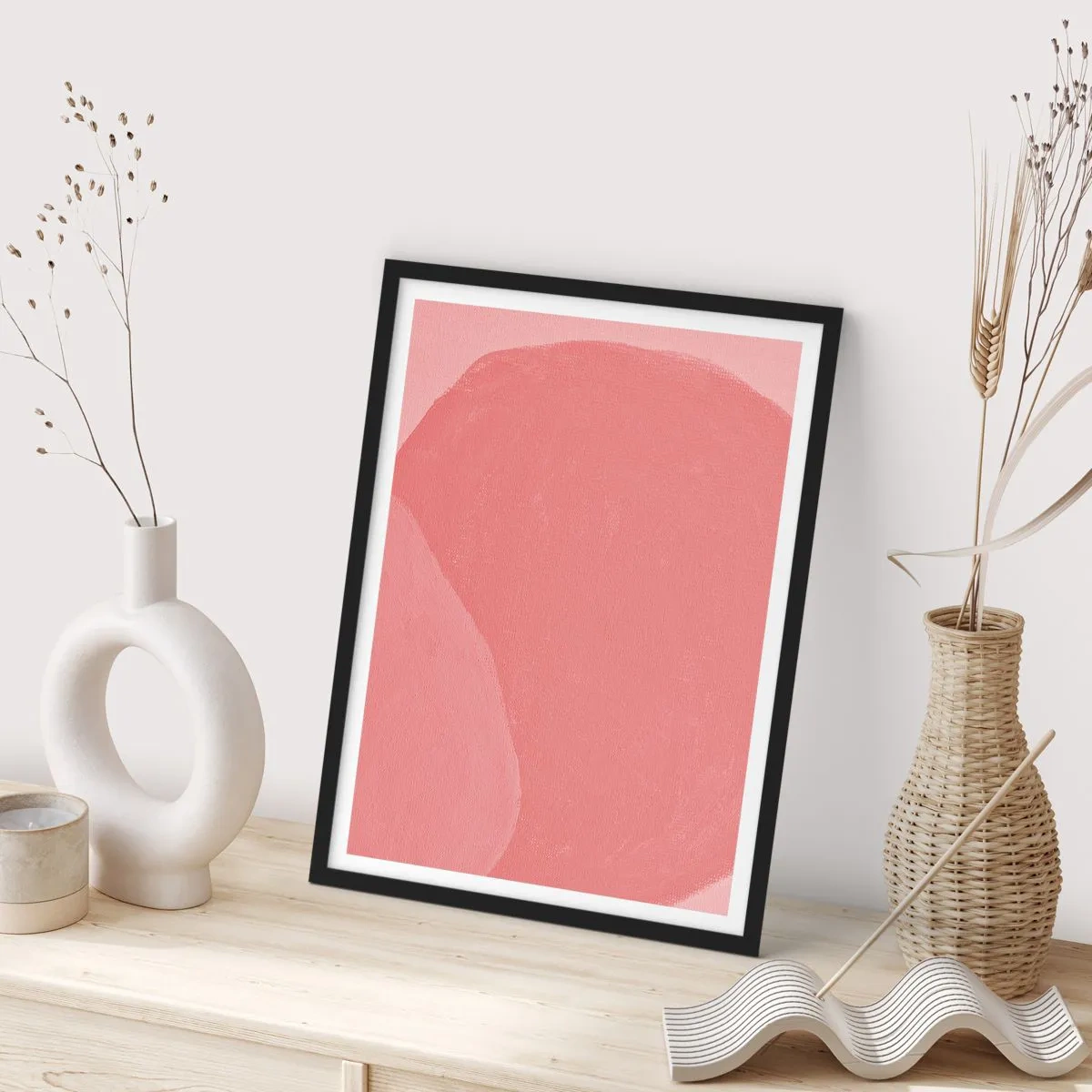 Affiche dans un cadre noir - Poster - Composition organique en rose - 30x40 cm
