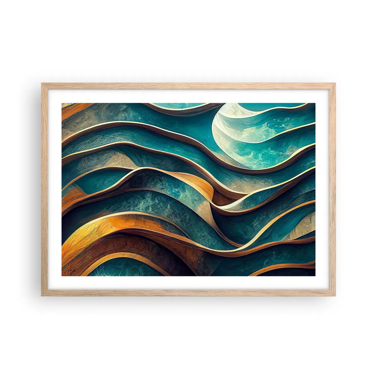 Affiche dans un chêne clair - Poster - Méandres de bleu - 70x50 cm