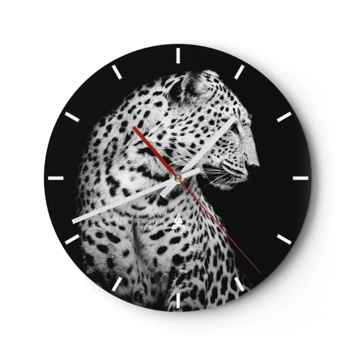 Horloge murale - Pendule murale - Portrait noir et blanc d'un léopard sur fond noir - 30x30cm - Presque un profil parfait! - Décoration murale moderne pour le salon, la cuisine et la chambre ARTTOR