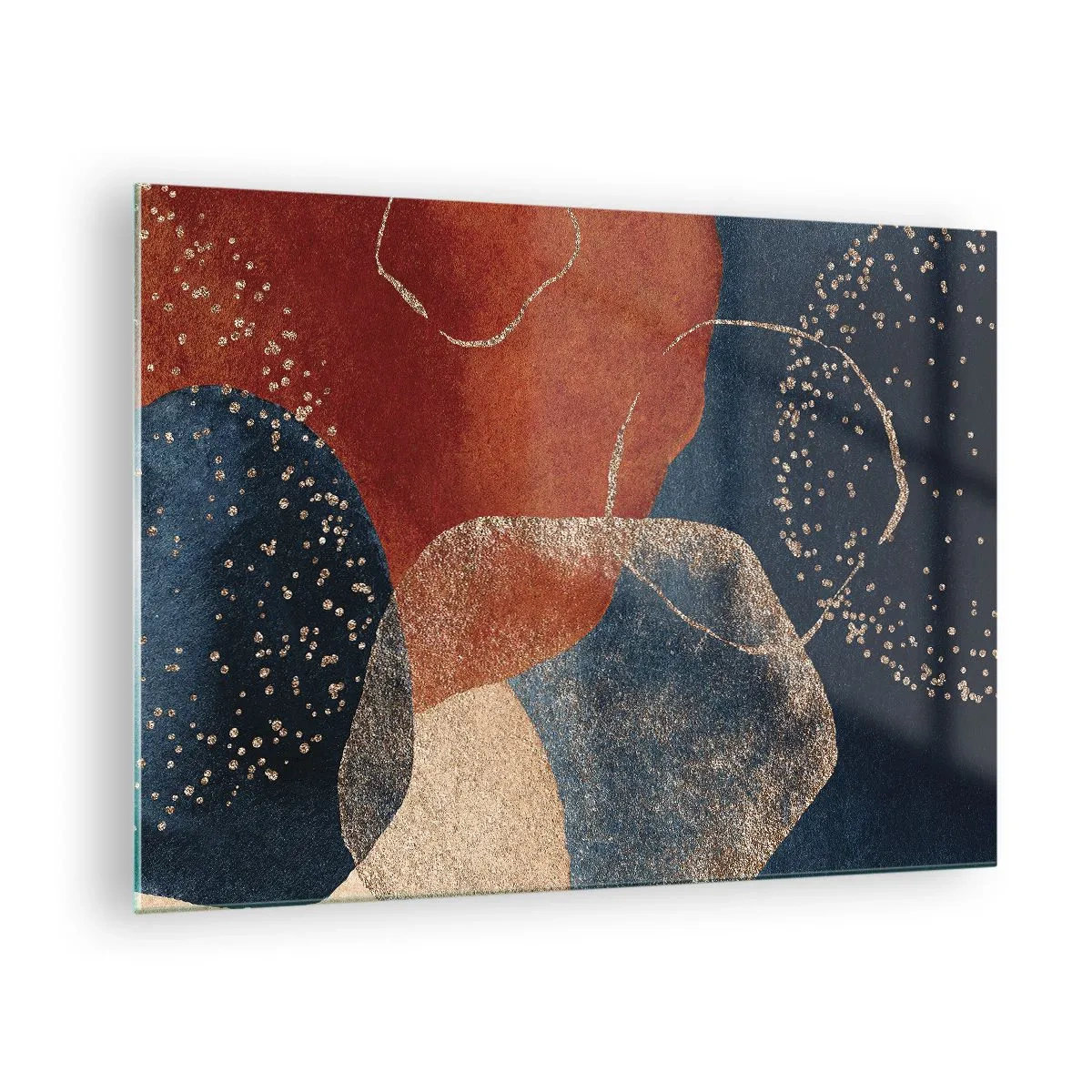 Impression sur verre - Image sur verre - Formes abstraites dans des tons bleu marine et cuivre - 70x50cm - La légèreté de l'être - Décoration murale moderne pour le salon et la chambre ARTTOR