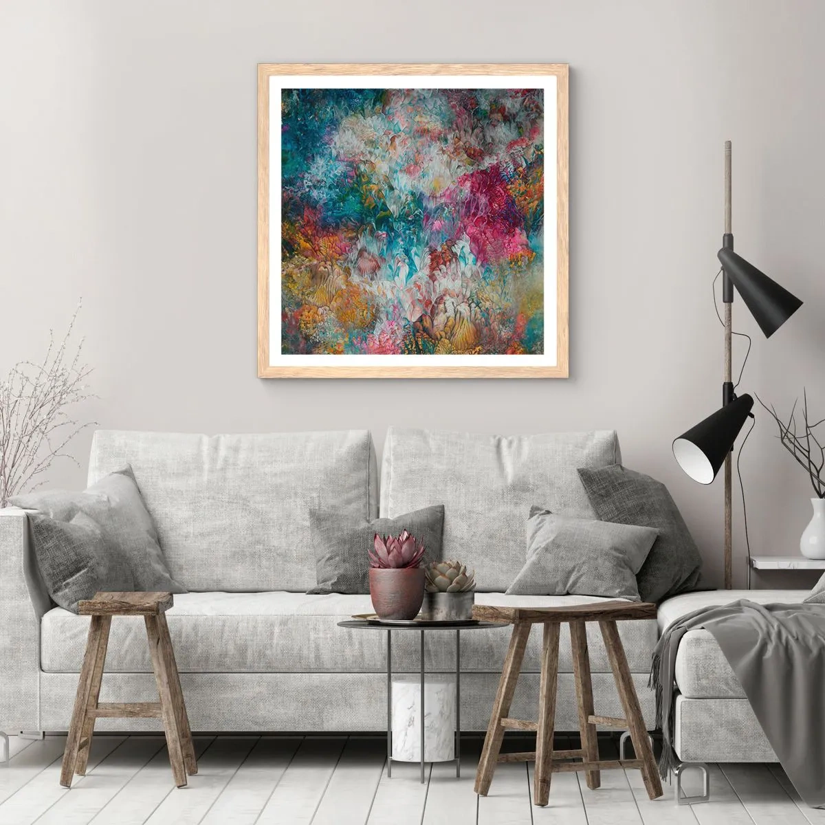 Affiche dans un chêne clair - Poster - En pleine floraison - 60x60 cm