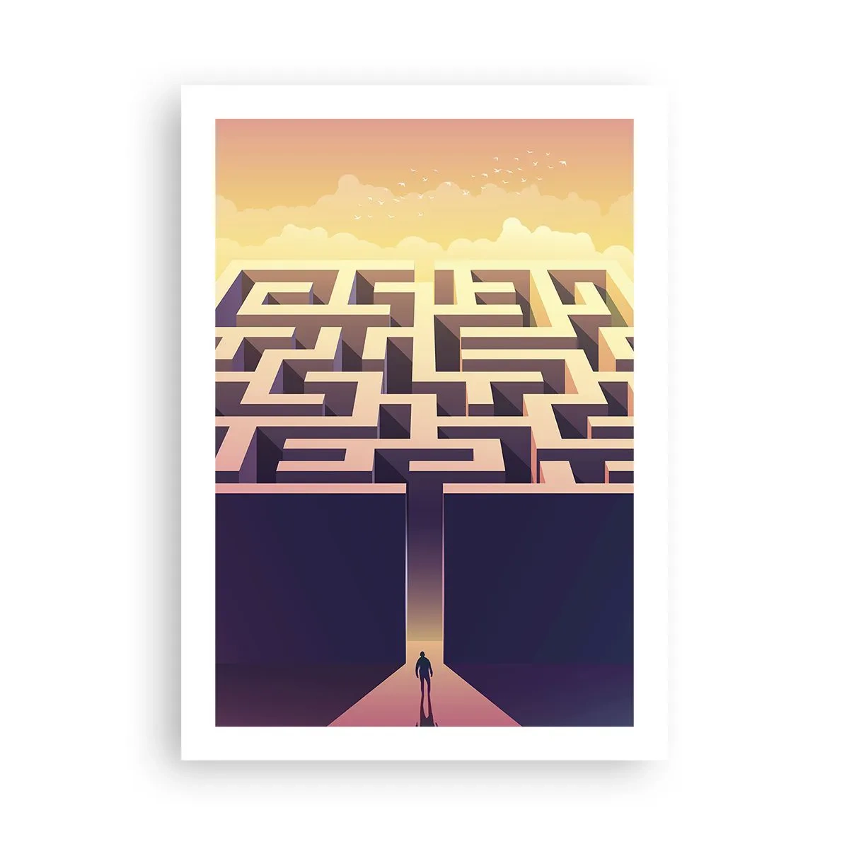 Affiche - Poster - Un labyrinthe symbolique dans une lumière dorée - 50x70cm - Le temps de la décision - Décoration murale moderne pour le salon et la chambre ARTTOR