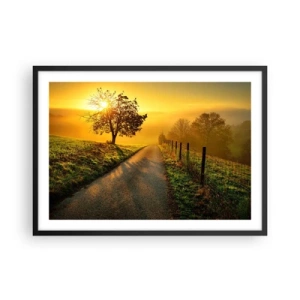 Affiche dans un cadre noir - Poster - Une route pittoresque au coucher du soleil avec un arbre solitaire en arrière-plan - 70x50cm - Après-midi de miel - Décoration murale moderne pour le salon et la chambre ARTTOR