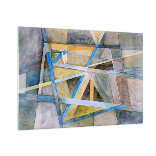 Impression sur verre - Image sur verre - Composition abstraite avec des formes géométriques - 100x70cm - Tout droit ou en diagonale ? - Décoration murale moderne pour le salon et la chambre ARTTOR