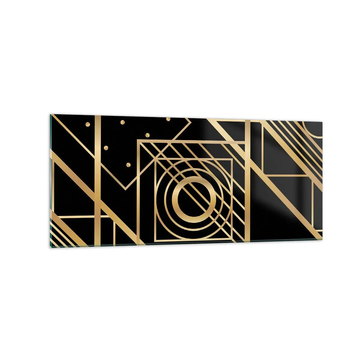 Impression sur verre - Image sur verre - Motifs géométriques dorés sur fond noir - 120x50cm - Géométrie en or - Décoration murale moderne pour le salon et la chambre ARTTOR