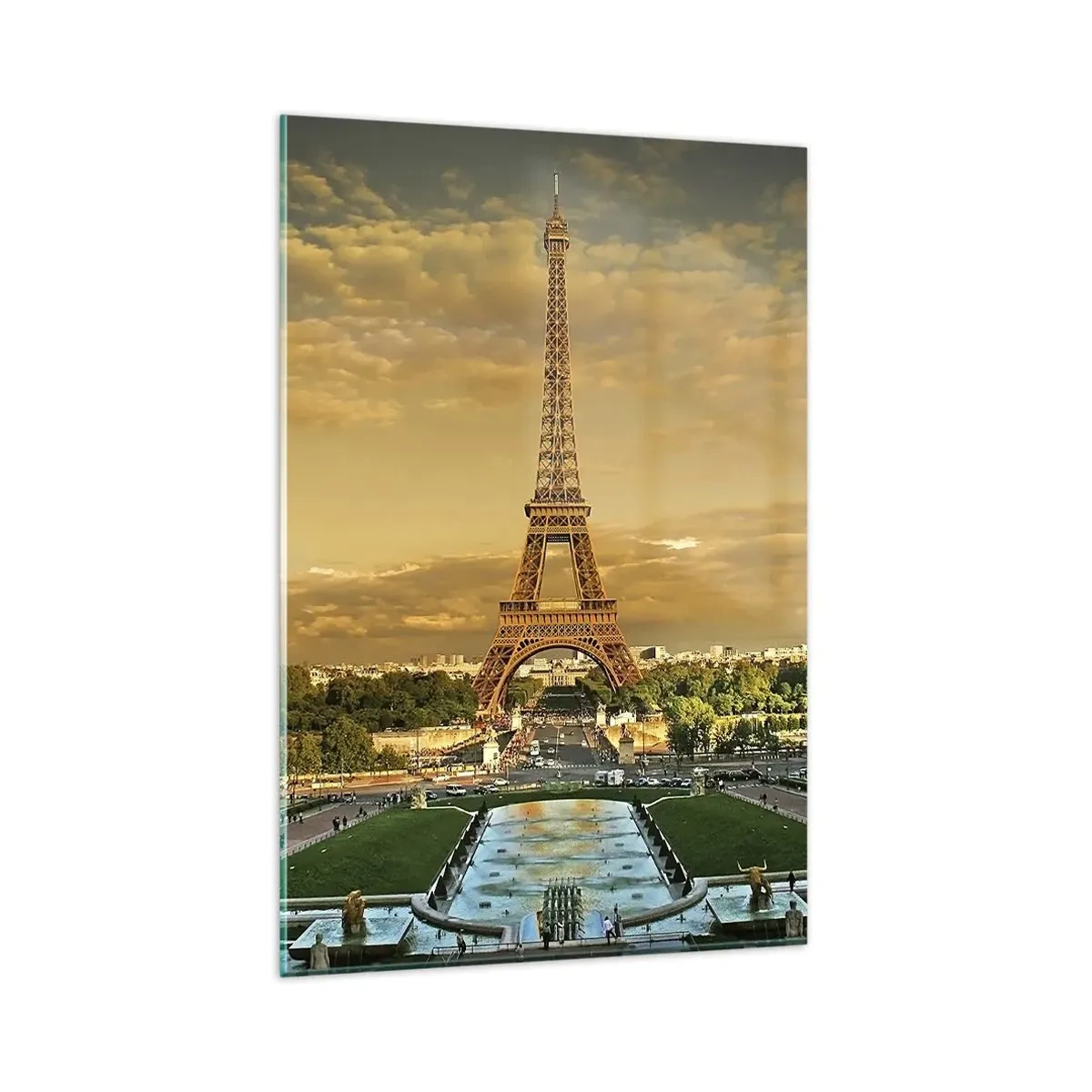 Impression sur verre - Image sur verre - La Tour Eiffel à Paris au coucher du soleil - 80x120cm - La reine de Paris - Décoration murale moderne pour le salon et la chambre ARTTOR