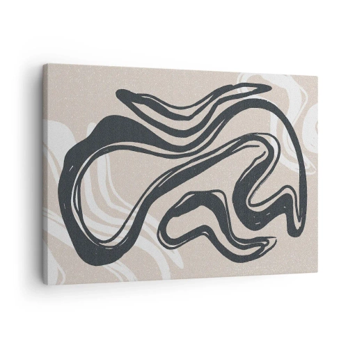 Impression sur toile - Image sur toile - Lignes abstraites dans des tons sombres sur fond beige - 70x50cm - Expression multipliée - Décoration murale moderne pour le salon et la chambre ARTTOR