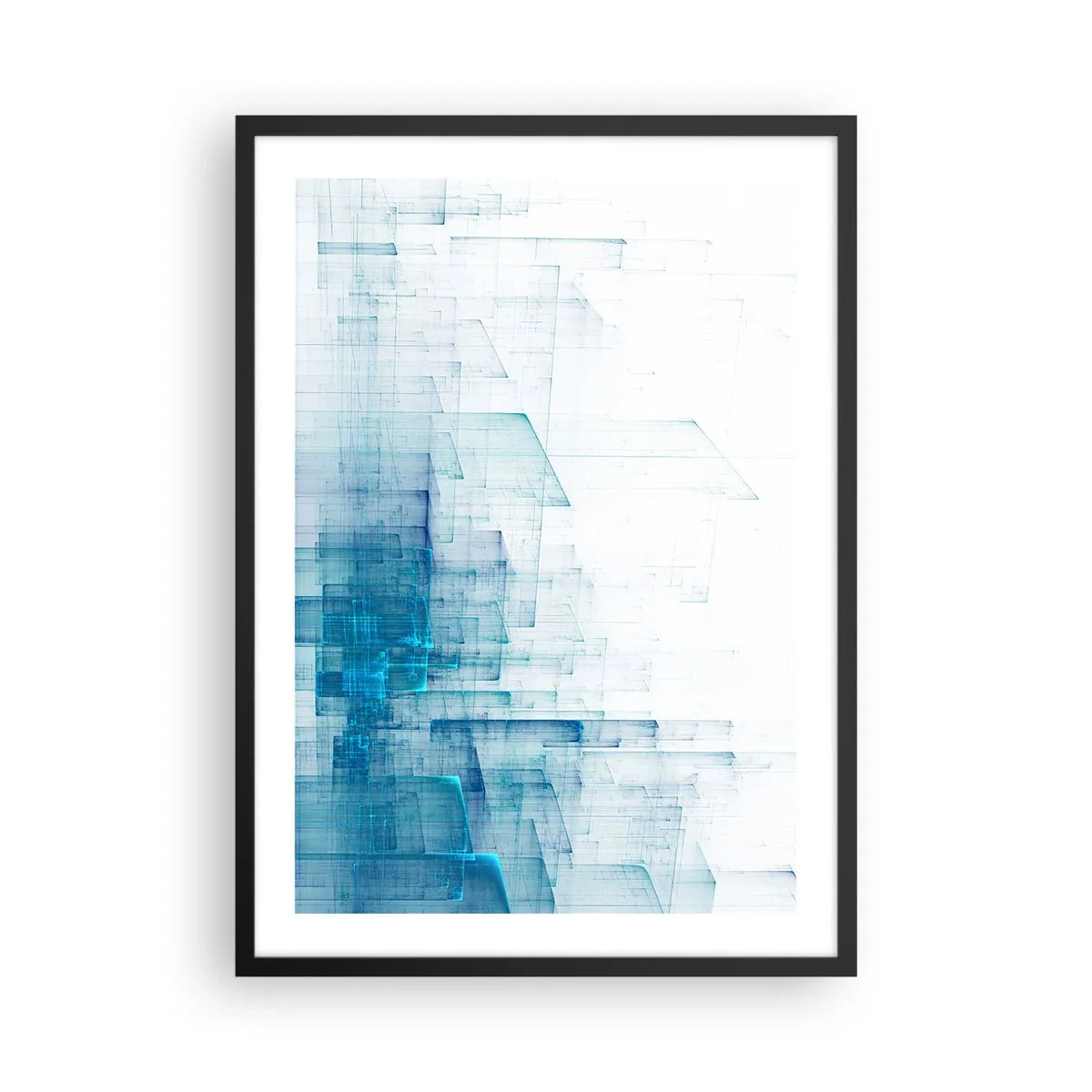 Affiche dans un cadre noir - Poster - Composition géométrique abstraite dans les tons de bleu et de blanc - 50x70cm - Comment l’espace s’est formé - Décoration murale moderne pour le salon et la chambre ARTTOR
