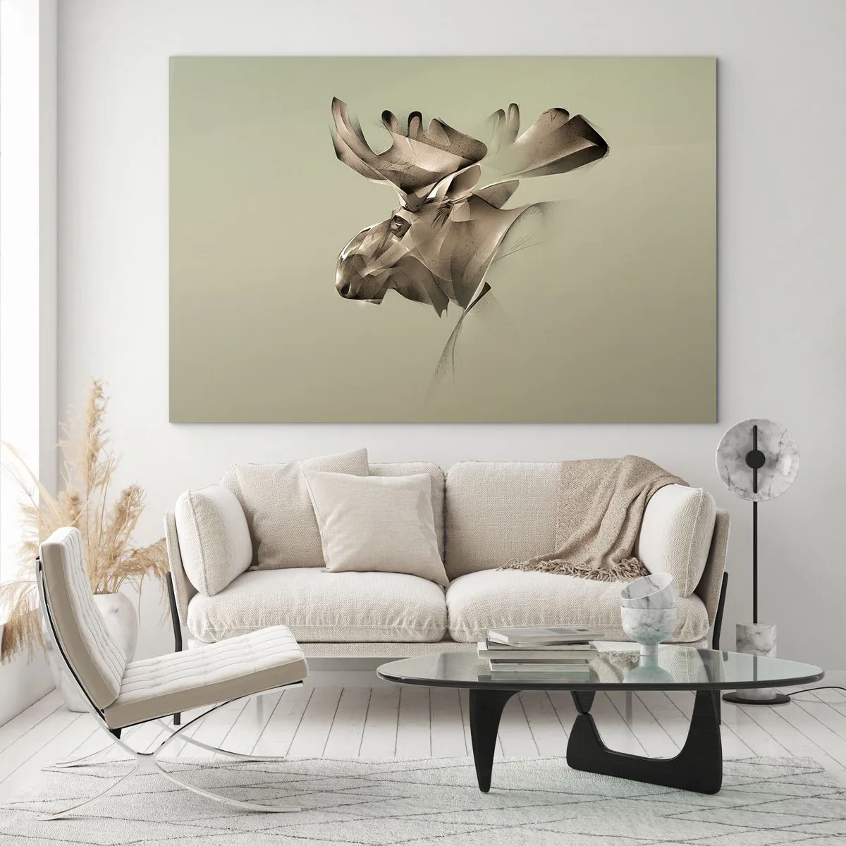 Impression sur verre - Image sur verre - Une image moderne d'un élan sur fond vert - 70x50cm - La douce force de la paix - Décoration murale moderne pour le salon et la chambre ARTTOR