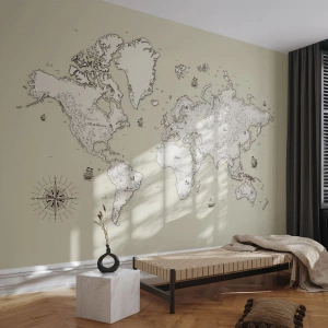 Papier peint sur mesure Premium Canvas - Voyage autour du monde - Carte du monde, Continents, Navire pirate